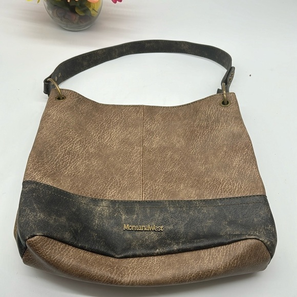 Montana West Handbags - Montana West Two Tone Brown Shoulder Bag BRN6020C